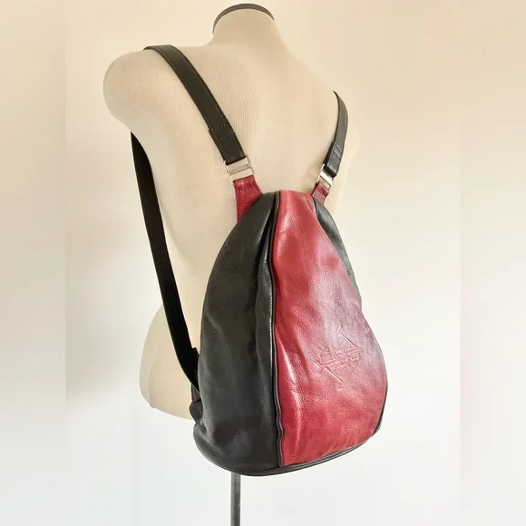 Anita Jackel Natural Leather Sling Turtle Backpack Red Black Canadian Made - Picture 4 of 11
